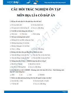 50 Câu hỏi trắc nghiệm ôn tập môn Địa lý 6 có đáp án