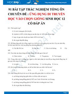 91 Bài tập trắc nghiệm tổng ôn chuyên đề Ứng dụng di truyền học vào chọn giống Sinh học 12 có đáp án