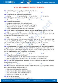 40 Câu trắc nghiệm ôn tập Peptit và Protein môn Hóa học 12 năm 2019-2020