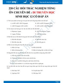 220 Câu hỏi trắc nghiệm tổng ôn chuyên đề Di truyền học Sinh học 12 có đáp án