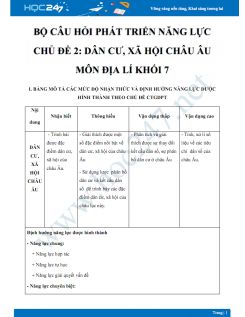Bộ Câu hỏi trắc nghiệm năng lực chủ đề 1 Dân cư, xã hội Châu âu môn Địa lý 7