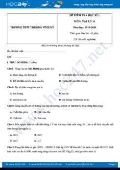 Đề kiểm tra HK1 môn Vật lý 11 năm học 2019-2020 có đáp án trường THPT Trương Vĩnh Ký
