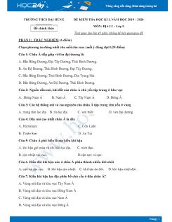 Đề kiểm tra HK1 môn Địa lý lớp 7 năm 2019-2020 - Trường THCS Đại Hùng có đáp án