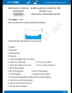 Đề thi HK1 môn Địa lý lớp 7 năm 2019-2020 - Phòng GD&ĐT Huyện Kim Bôi có đáp án