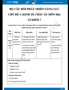 Bộ Câu hỏi trắc nghiệm năng lực chủ đề 2 Kinh tế Châu âu môn Địa lý 7