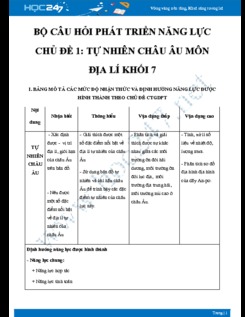 Bộ Câu hỏi trắc nghiệm năng lực chủ đề 3 Tự nhiên Châu âu môn Địa lý 7