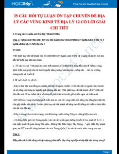35 Câu hỏi tự luận ôn tập chuyên đề Địa lý các vùng kinh tế  Địa lý 12 có lời giải chi tiết