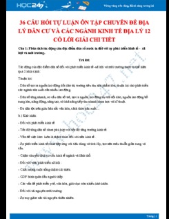 36 Câu hỏi tự luận ôn tập chuyên đề Địa lý dân cư và các ngành kinh tế  Địa lý 12 có lời giải chi tiết