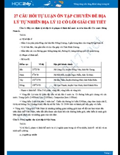 27 Câu hỏi tự luận ôn tập chuyên đề Địa lý tự nhiên Địa lý 12 có lời giải chi tiết