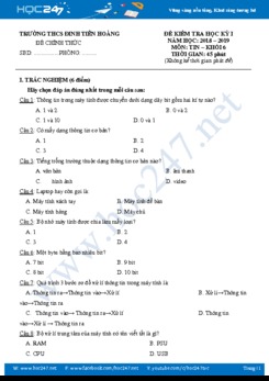 Đề KT HK1 môn Tin học 6 năm 2019 Trường THCS Đinh Tiên Hoàng