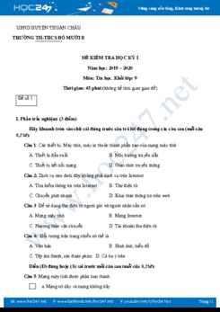 Đề thi HK1 môn Tin học 9 năm 2019 Trường THCS Bó Mười B có đáp án