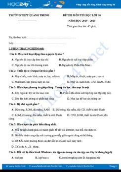 Đề KTCL HK1 môn Tin học 10 năm 2019 Trường THPT Quang Trung