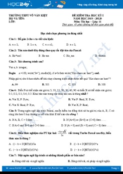 Đề thi HK1 môn Tin học 11 năm 2019 Trường THPT Võ Văn Kiệt