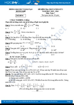 Bộ 2 Đề thi HK1 môn Toán 7 năm 2019 Phòng GD&ĐT Hương Khê có đáp án
