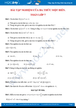 Một số bài tập về Nghiệm đa thức một biến Toán 7 năm học 2019-2020