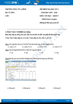 Đề thi HK1 môn Tin học 7 năm 2019 Trường THCS Vừ A Dính có đáp án