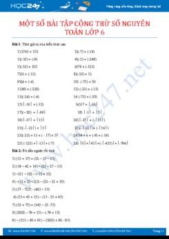 Một số bài tập về cộng trừ số nguyên Toán lớp 6 năm 2019