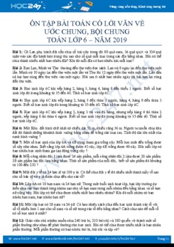 Bài toán có lời văn về ước chung bội chung Toán 6 năm học 2019 - 2020