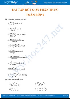 Một số bài tập về Rút gọn phân thức Toán 8 năm 2019