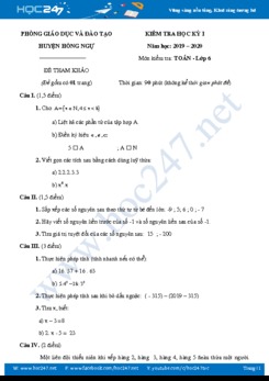 Đề thi HK1 môn Toán 6 năm 2019 Phòng GD&ĐT Huyện Hồng Ngự