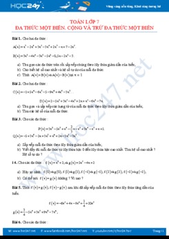 Bài tập cộng trừ đa thức một biến Toán 7 năm học 2019-2020