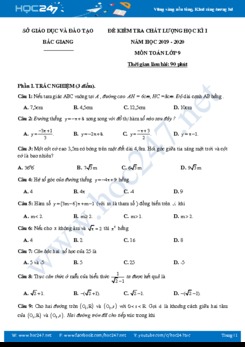 Đề thi HK1 môn Toán 9 năm 2019 Sở GD&ĐT Bắc Giang