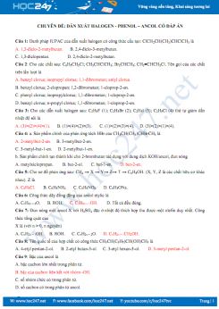 Chuyên đề dẫn xuất Halogen - Phenol - Ancol có đáp án, ôn tập môn Hóa học 11 năm 2019-2020