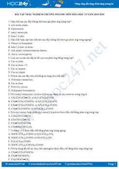 Bài tập trắc nghiệm chương Polime môn Hóa học 12 năm 2019-2020