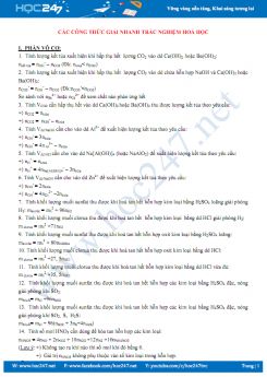 Các công thức giải nhanh bài tập trắc nghiệm môn Hóa học