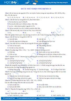 400 Câu trắc nghiệm tổng hợp môn Hóa học 10 năm 2019-2020