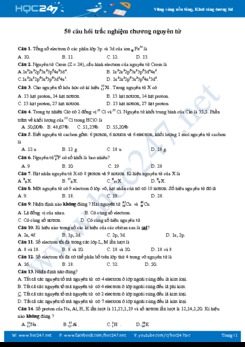 50 Câu hỏi trắc nghiệm chương Nguyên Tử môn Hóa học 10 năm 2019-2020
