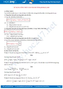 Sử dụng công thức giải nhanh tính pH hoặc pOH môn Hóa học