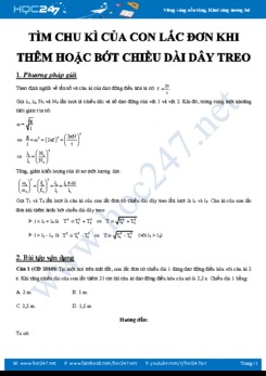 Phương pháp giải bài tập tìm chu kì của con lắc đơn khi thêm hoặc bớt chiều dài dây treo