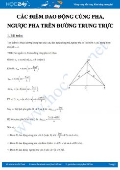 Chuyên đề Các điểm dao động cùng pha, ngược pha trên đường trung trực của Sóng cơ