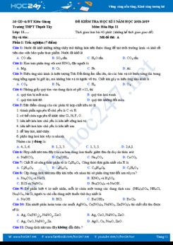 Bộ đề thi HK1 môn Hóa học 11 năm 2019-2020 Trường THPT Thạnh Tây