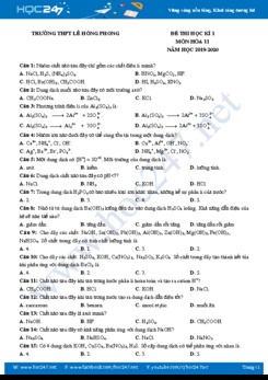 Đề thi HK1 môn Hóa học 11 năm 2019-2020 Trường THPT Lê Hồng Phong