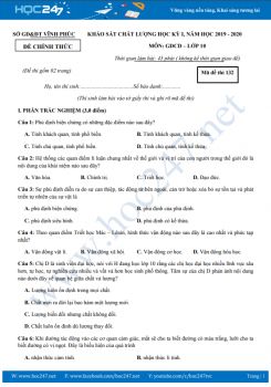 Đề thi HK1 môn GDCD 10 năm học 2019 - 2020 Sở GD & ĐT Vĩnh Phúc