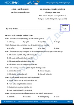 Đề kiểm tra chuyên đề lần 2 môn GDCD 10 năm học 2019 - 2020 Trường THPT Liễn Sơn