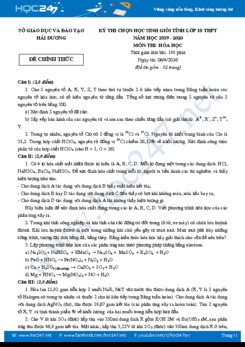 Đề thi chọn HSG tỉnh môn Hóa học 10 năm 2019-2020 Sở GD&ĐT Hải Dương
