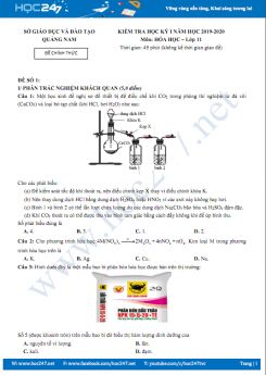Bộ 5 đề thi HK1 môn Hóa học 11 năm 2019-2020 Sở GD&ĐT Quảng Nam