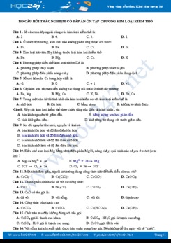100 Câu hỏi trắc nghiệm có đáp án ôn tập Chương kim loại kiềm thổ môn Hóa học 12 năm 2019-2020