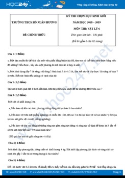 Đề thi chọn HSG lớp 6 môn Vật lý năm 2019-2020 trường THCS Hồ Xuân Hương có đáp án