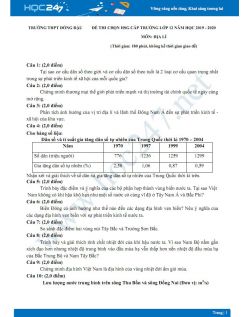 Đề thi HSG môn Địa lý lớp 12 năm 2019-2020 - Trường THPT Đồng Đậu lần 1 có đáp án