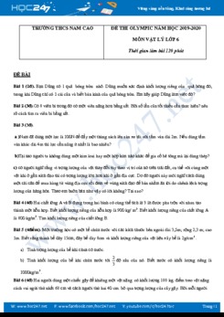 Đề thi Olympic môn Vật lý 6 năm 2019-2020 trường THCS Nam Cao có đáp án