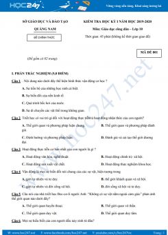 Đề thi HK1 môn GDCD 10 năm học 2019 - 2020 có đáp án Sở GD & ĐT Quảng Nam