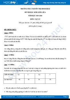 Đề thi HSG môn Vật lý 6 năm học 2019-2020 trường THCS Nguyễn Thị Minh Khai có đáp án