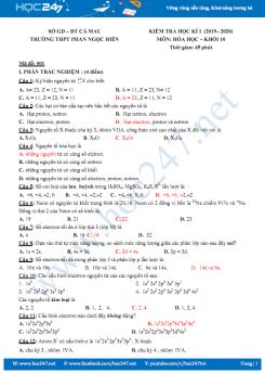Bộ 4 đề kiểm tra HK1 môn Hóa học 10 năm 2019-2020 Trường THPT Phan Ngọc Hiển