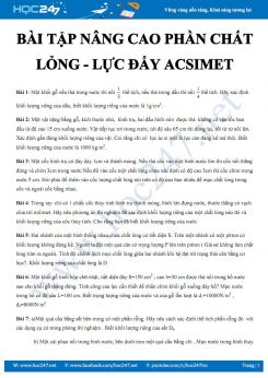 Chuyên đề Bài tập nâng cao Phần Chất lỏng- Lực đẩy Acsimet môn Vật lý 8 có lời giải
