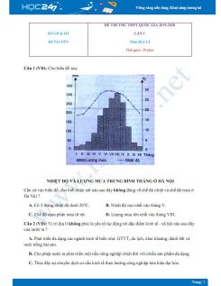 Đề thi thử THPT QG năm 2020 môn Địa lí - Sở GD&ĐT Hưng Yên lần 1 có đáp án