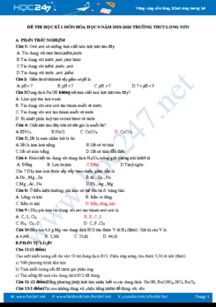 Đề thi HK1 môn Hóa học 9 năm 2019-2020 Trường THCS Long Sơn